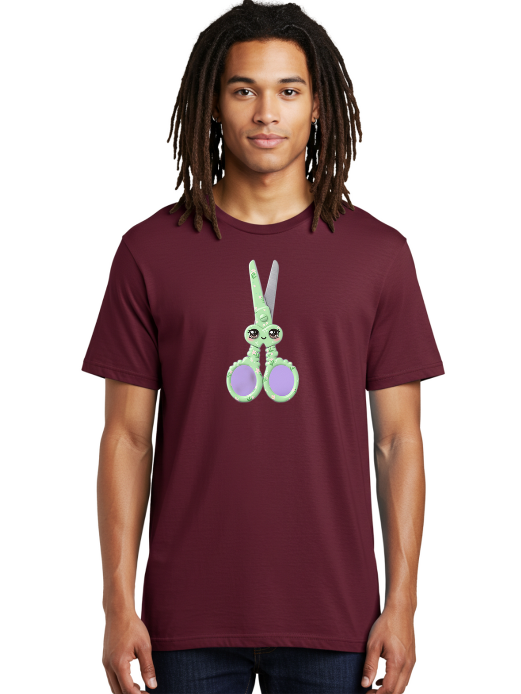 Kawaii-Scissors Men'S Graphic Tee, 100% Cotton, Comfortable Casual Summer Wear, Machine Washable, Cute Octopus Scissors, Novelty Office Supplies, Fun Stationery, Desk Accessories, Quirky Gift Ideas, Kawaii Office Decor, Scissors With A Face Bad248