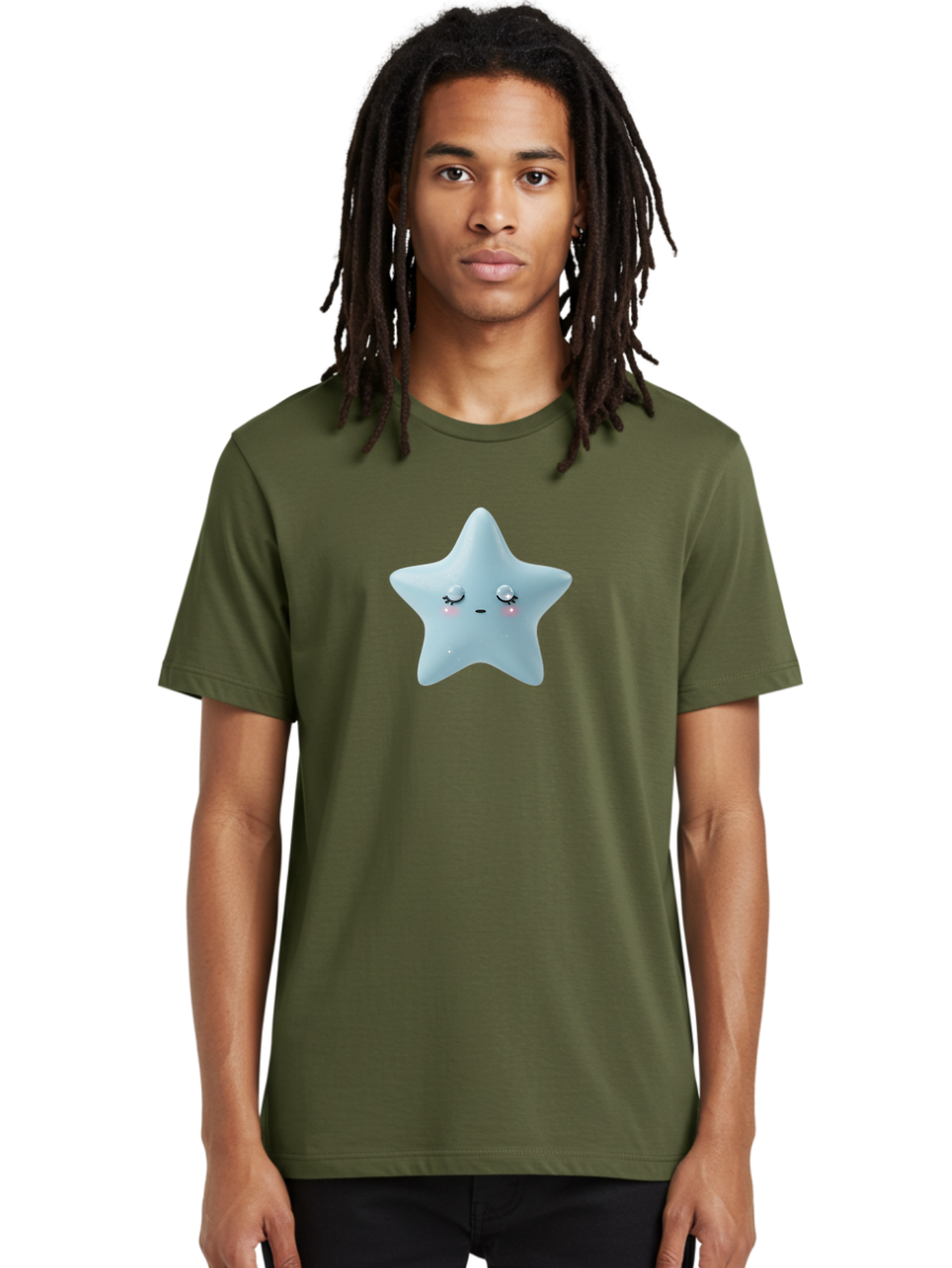 Kawaii-Star-1 Men'S Graphic Tee, 100% Cotton, Comfortable Casual Summer Wear, Machine Washable, Cute Star Character, Cartoon Star, Kawaii Star, White Star, Smiling Face, Rosy Cheeks, Adorable Illustration, Dreamy Expression, Whimsical Design Bad249