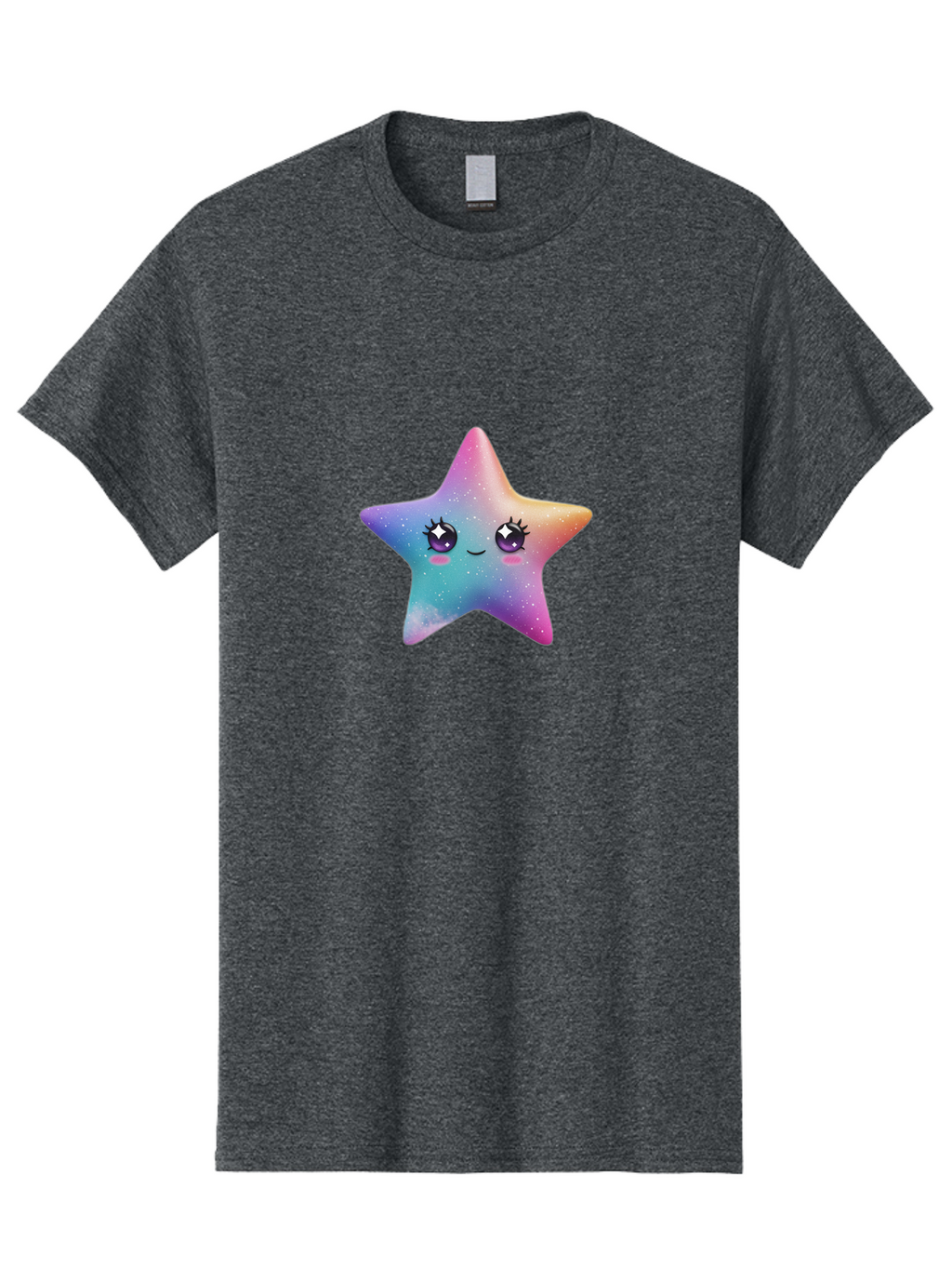 Kawaii-Star Men'S Graphic Tee, 100% Cotton, Comfortable Casual Summer Wear, Machine Washable, Cute Star, Cartoon Character, Pastel Colors, Sparkles And Shine, Positive Vibes, Magical Expression, Feminine Charm, Whimsical Design, Magical, Bad250