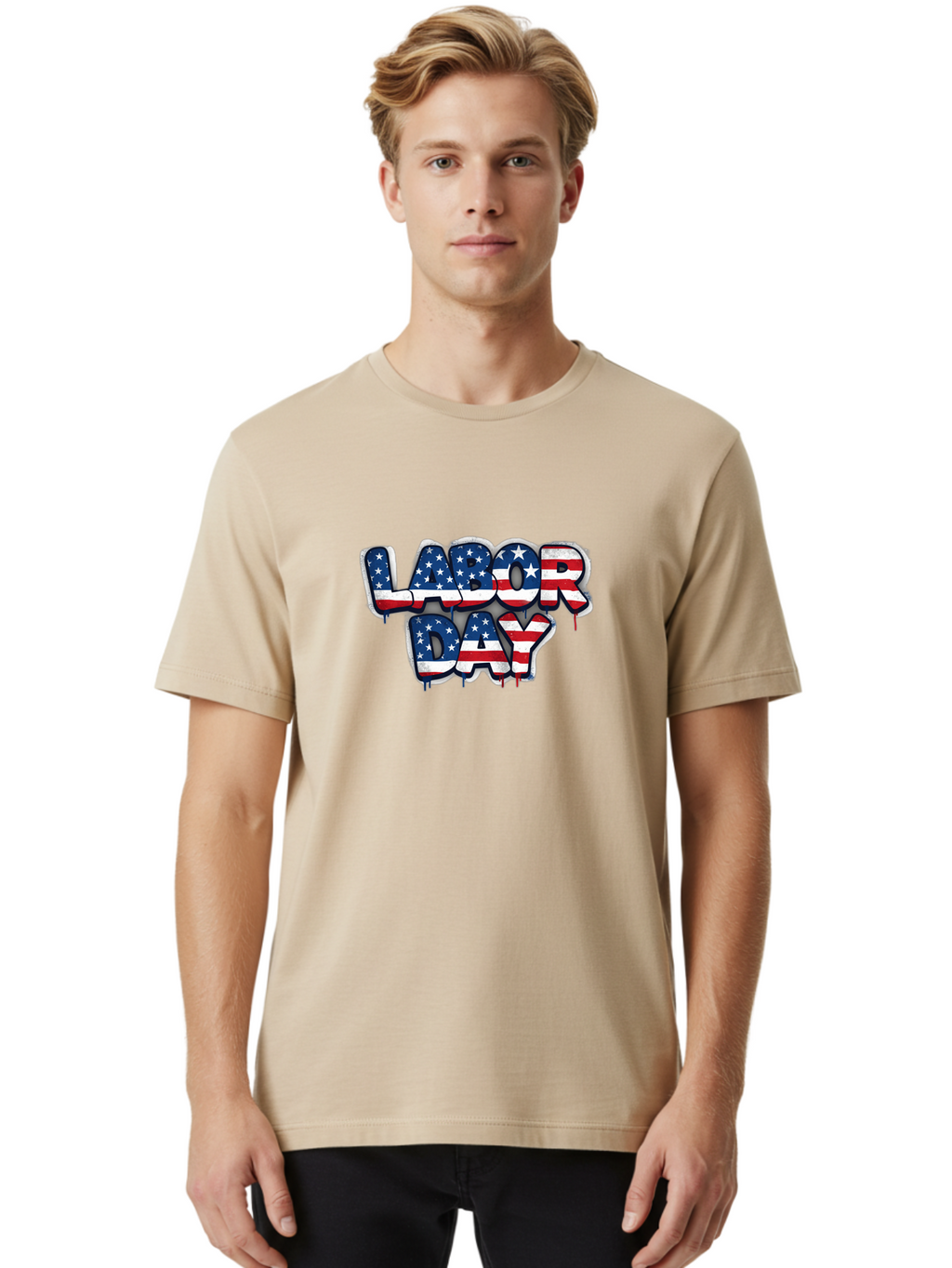 Labor-Day-2 Men'S Graphic Tee, 100% Cotton, Comfortable Casual Summer Wear, Machine Washable, Labor Day Celebration, American Flag, Patriotic Design, Graffiti Style, Red White Blue Colors, Stars And Stripes, Holiday Graphics, Bad258