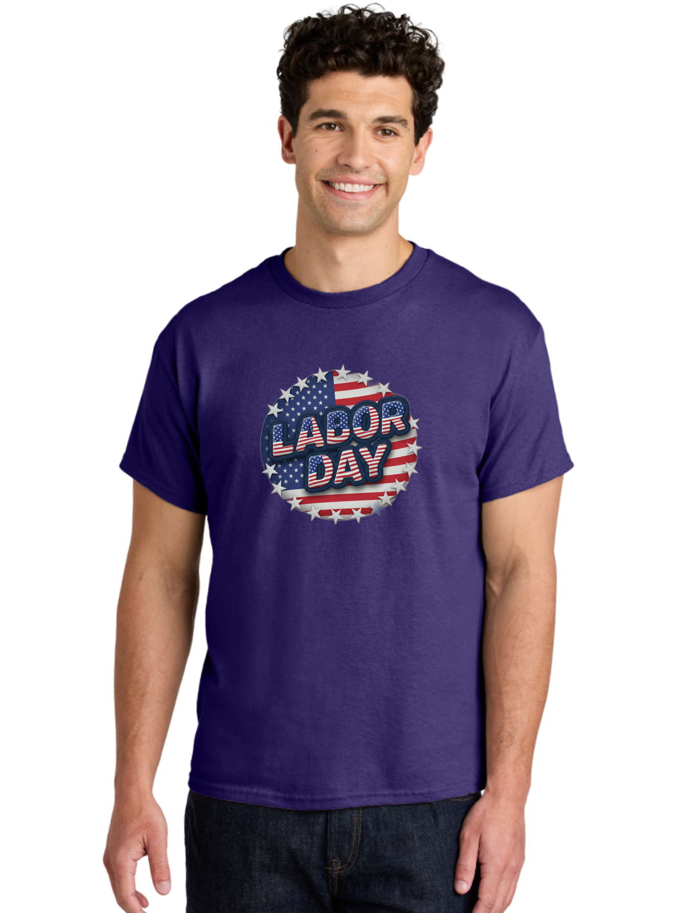 Labor-Day Men'S Graphic Tee, 100% Cotton, Comfortable Casual Summer Wear, Machine Washable, Labor Day, American Flag, Patriotic Theme, Red White And Blue, Independence Day, Usa, Stars And Stripes Bad263
