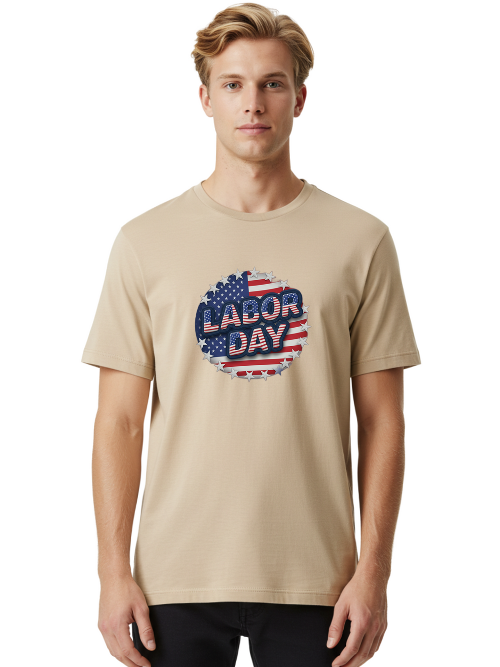 Labor-Day Men'S Graphic Tee, 100% Cotton, Comfortable Casual Summer Wear, Machine Washable, Labor Day, American Flag, Patriotic Theme, Red White And Blue, Independence Day, Usa, Stars And Stripes Bad263