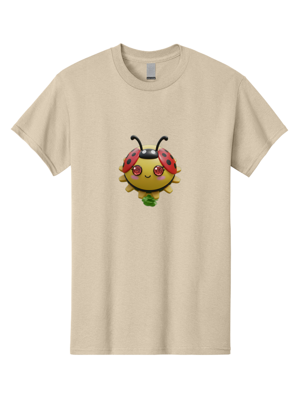 Ladybug Men'S Graphic Tee, 100% Cotton, Comfortable Casual Summer Wear, Machine Washable, Cartoon Ladybug, Cute Insect, Kawaii Character, Red And Black Wings, Yellow Body, Smiling Face, Glittery Eyes, Playful Animation, Adorable Creature, Bad264