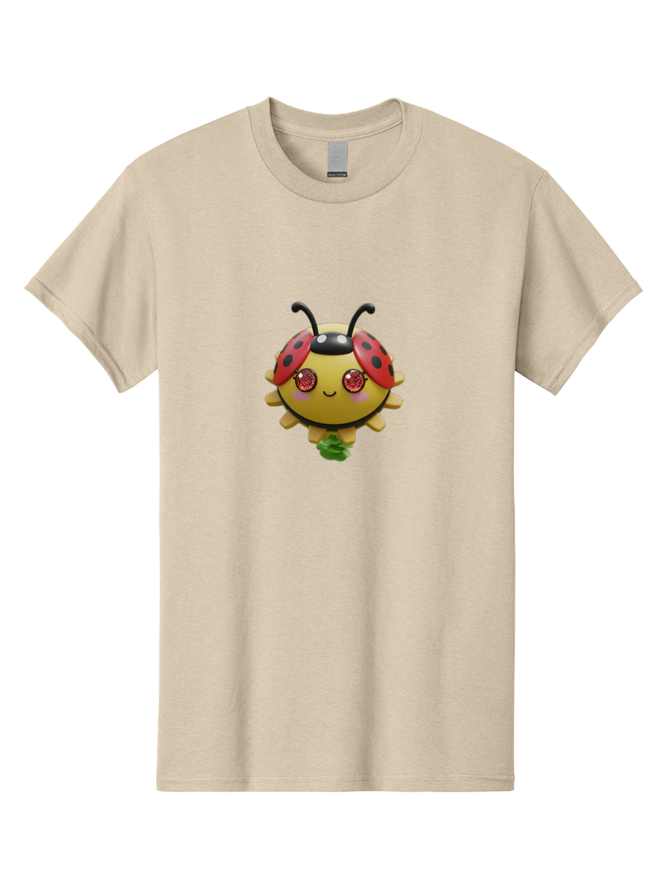 Ladybug Men'S Graphic Tee, 100% Cotton, Comfortable Casual Summer Wear, Machine Washable, Cartoon Ladybug, Cute Insect, Kawaii Character, Red And Black Wings, Yellow Body, Smiling Face, Glittery Eyes, Playful Animation, Adorable Creature, Bad264