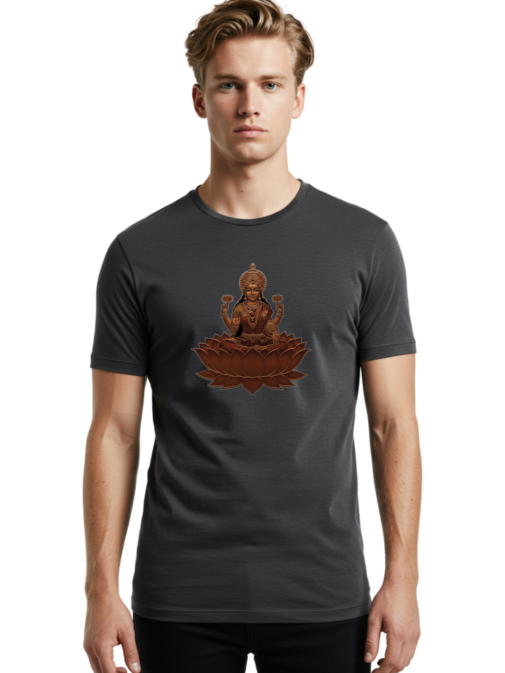 Lakshmi-1 Men'S Graphic Tee, 100% Cotton, Comfortable Casual Summer Wear, Machine Washable, Goddess Lakshmi, Lotus Flower, Spiritual Symbolism, Hindu Deity, Prosperity, Good Fortune, Spiritual Growth, Meditation, Yoga, Wellness, Inner Peace, Bad265
