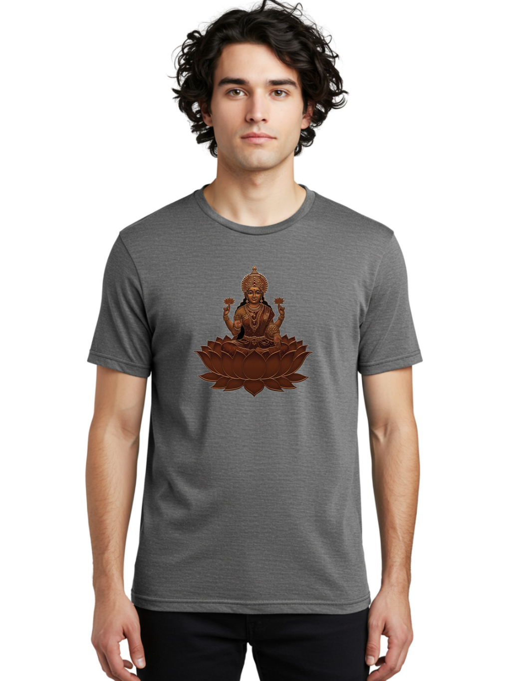 Lakshmi-1 Men'S Graphic Tee, 100% Cotton, Comfortable Casual Summer Wear, Machine Washable, Goddess Lakshmi, Lotus Flower, Spiritual Symbolism, Hindu Deity, Prosperity, Good Fortune, Spiritual Growth, Meditation, Yoga, Wellness, Inner Peace, Bad265