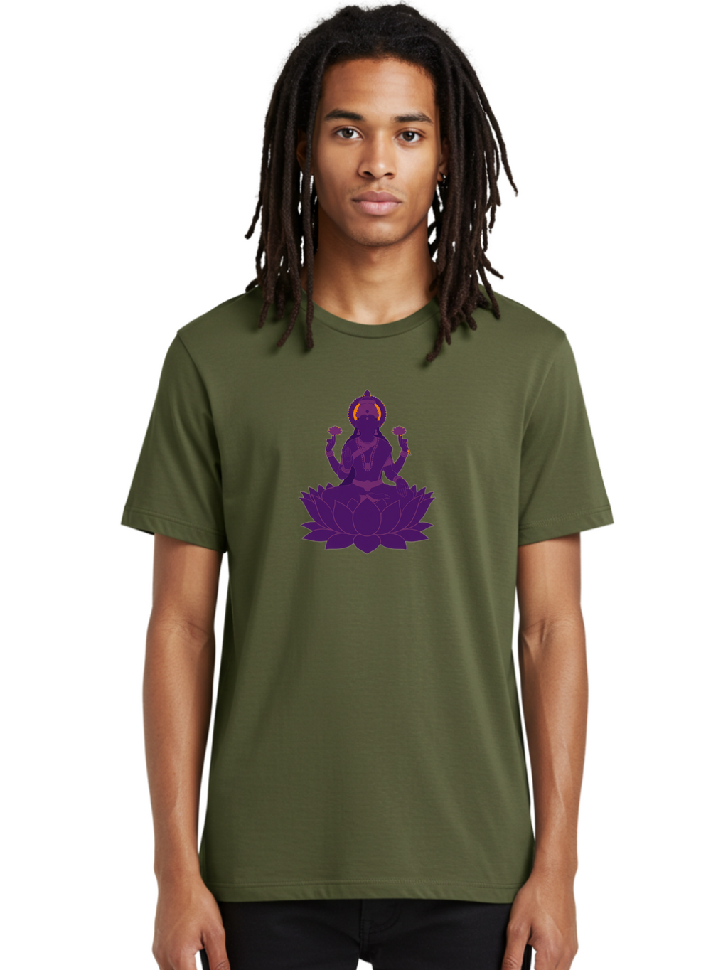 Lakshmi-2 Men'S Graphic Tee, 100% Cotton, Comfortable Casual Summer Wear, Machine Washable, Hindu Goddess, Lotus Flower, Multi-Armed Deity, Spiritual Symbolism, Sacred Geometry, Mystic Iconography, Purple Silhouette, Floral Motifs, Bad266