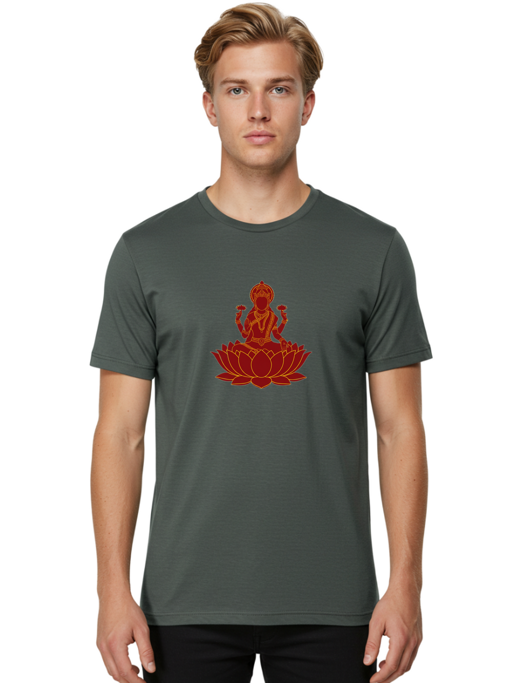 Lakshmi-Lotus Men'S Graphic Tee, 100% Cotton, Comfortable Casual Summer Wear, Machine Washable, Goddess On Lotus, Lotus Flower, Spiritual Symbolism, Meditation, Mindfulness, Spiritual Growth, Inner Peace, Yoga, Wellness, Feminine Energy, Bad269
