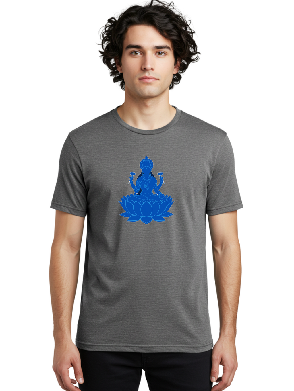 Lakshmi Men'S Graphic Tee, 100% Cotton, Comfortable Casual Summer Wear, Machine Washable, Goddess Lakshmi, Lotus Flower, Spiritual Symbolism, Hindu Mythology, Serene Pose, Symbolic Jewelry, Tranquil Atmosphere, Yoga, Meditation, Inner Peace, Bad270