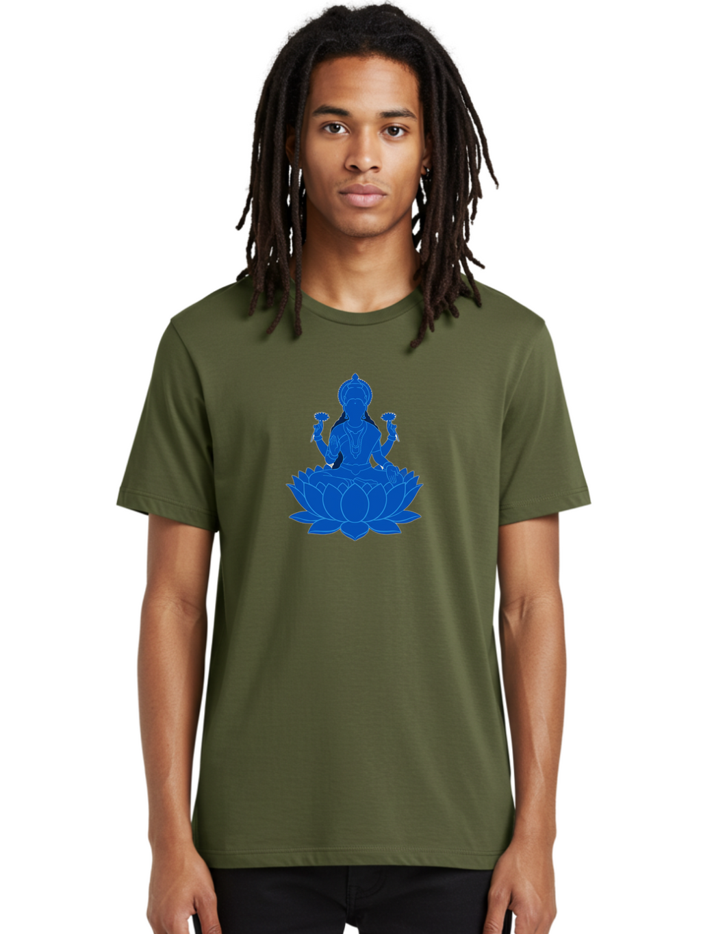Lakshmi Men'S Graphic Tee, 100% Cotton, Comfortable Casual Summer Wear, Machine Washable, Goddess Lakshmi, Lotus Flower, Spiritual Symbolism, Hindu Mythology, Serene Pose, Symbolic Jewelry, Tranquil Atmosphere, Yoga, Meditation, Inner Peace, Bad270