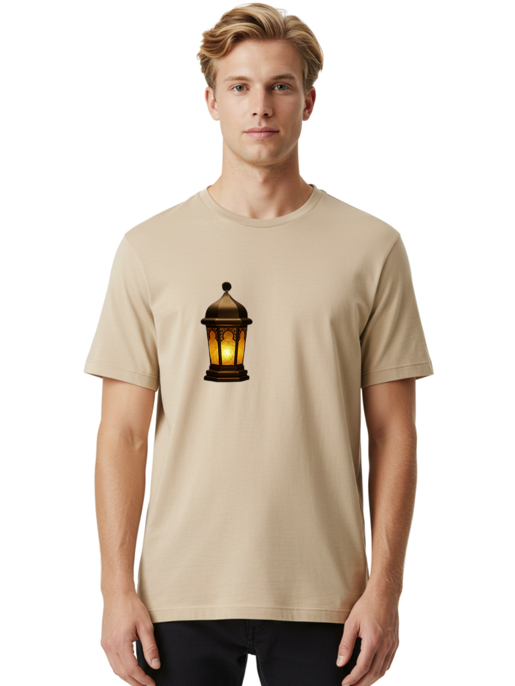 Lantern Men'S Graphic Tee, 100% Cotton, Comfortable Casual Summer Wear, Machine Washable, Ornate Lantern, Glowing Light, Decorative Lamp, Traditional Lighting, Vintage Ambiance, Cultural Heritage, Warm Glow, Islamic Art, Intricate Patterns Bad274
