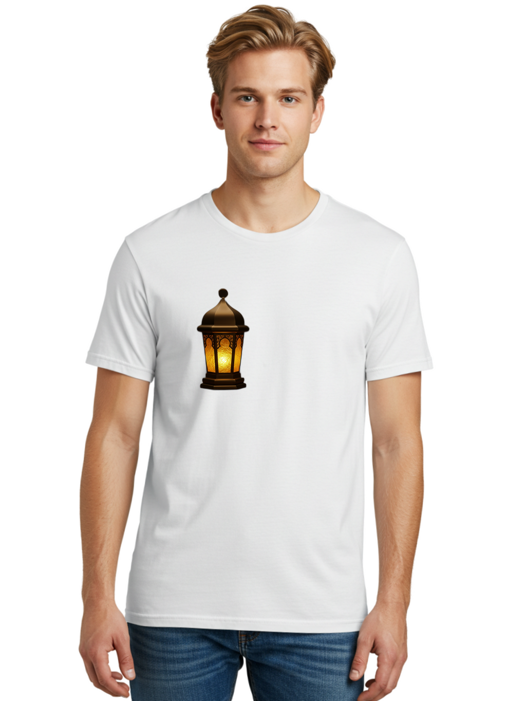 Lantern Men'S Graphic Tee, 100% Cotton, Comfortable Casual Summer Wear, Machine Washable, Ornate Lantern, Glowing Light, Decorative Lamp, Traditional Lighting, Vintage Ambiance, Cultural Heritage, Warm Glow, Islamic Art, Intricate Patterns Bad274