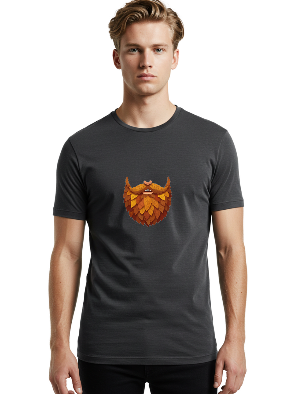 Leafy-Beard Men'S Graphic Tee, 100% Cotton, Comfortable Casual Summer Wear, Machine Washable, Hops Illustration, Bearded Man, Autumn Leaves, Beer Ingredients, Craft Beer, Hoppy Flavors, Natural Ingredients, Quirky Illustration Bad275