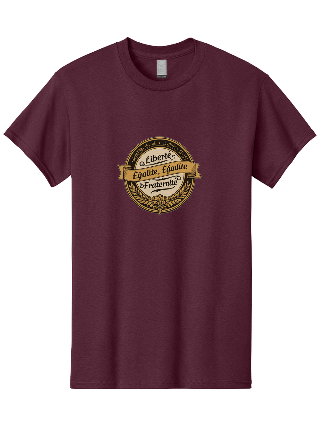 Liberte-Egalite-Fraternite Men'S Graphic Tee, 100% Cotton, Comfortable Casual Summer Wear, Machine Washable, Badge With Leaves, Badge With Ribbon, French Phrase, Liberty Equality Fraternity, Historical Emblem, Patriotic Symbol, Badge Design, Bad278