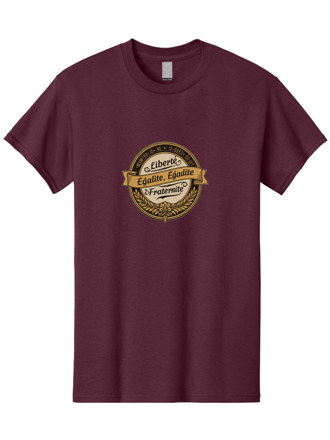 Liberte-Egalite-Fraternite Men'S Graphic Tee, 100% Cotton, Comfortable Casual Summer Wear, Machine Washable, Badge With Leaves, Badge With Ribbon, French Phrase, Liberty Equality Fraternity, Historical Emblem, Patriotic Symbol, Badge Design, Bad278
