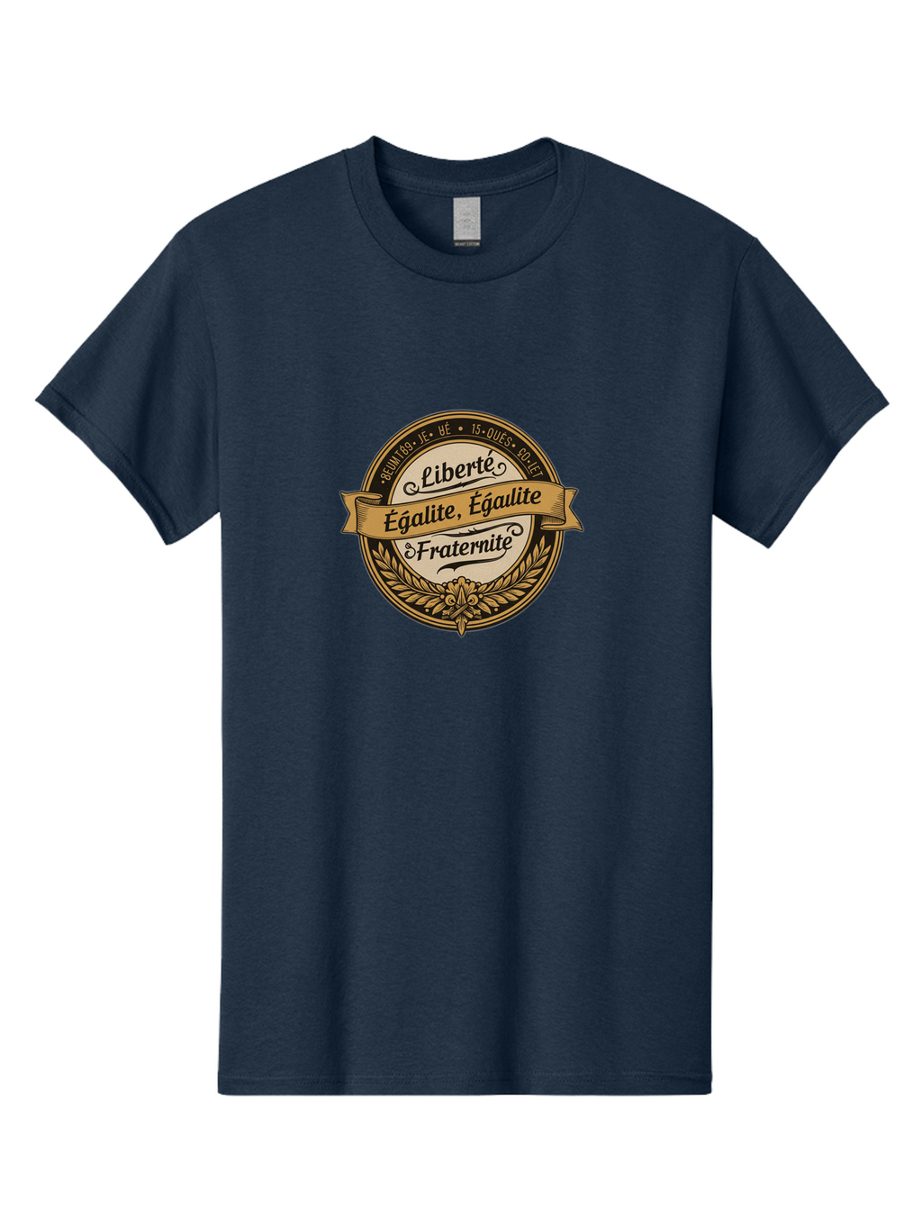 Liberte-Egalite-Fraternite Men'S Graphic Tee, 100% Cotton, Comfortable Casual Summer Wear, Machine Washable, Badge With Leaves, Badge With Ribbon, French Phrase, Liberty Equality Fraternity, Historical Emblem, Patriotic Symbol, Badge Design, Bad278
