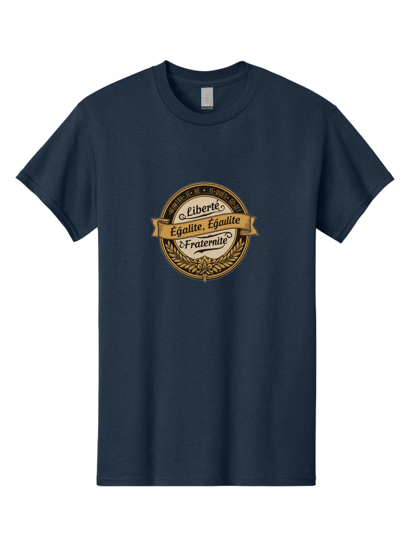 Liberte-Egalite-Fraternite Men'S Graphic Tee, 100% Cotton, Comfortable Casual Summer Wear, Machine Washable, Badge With Leaves, Badge With Ribbon, French Phrase, Liberty Equality Fraternity, Historical Emblem, Patriotic Symbol, Badge Design, Bad278