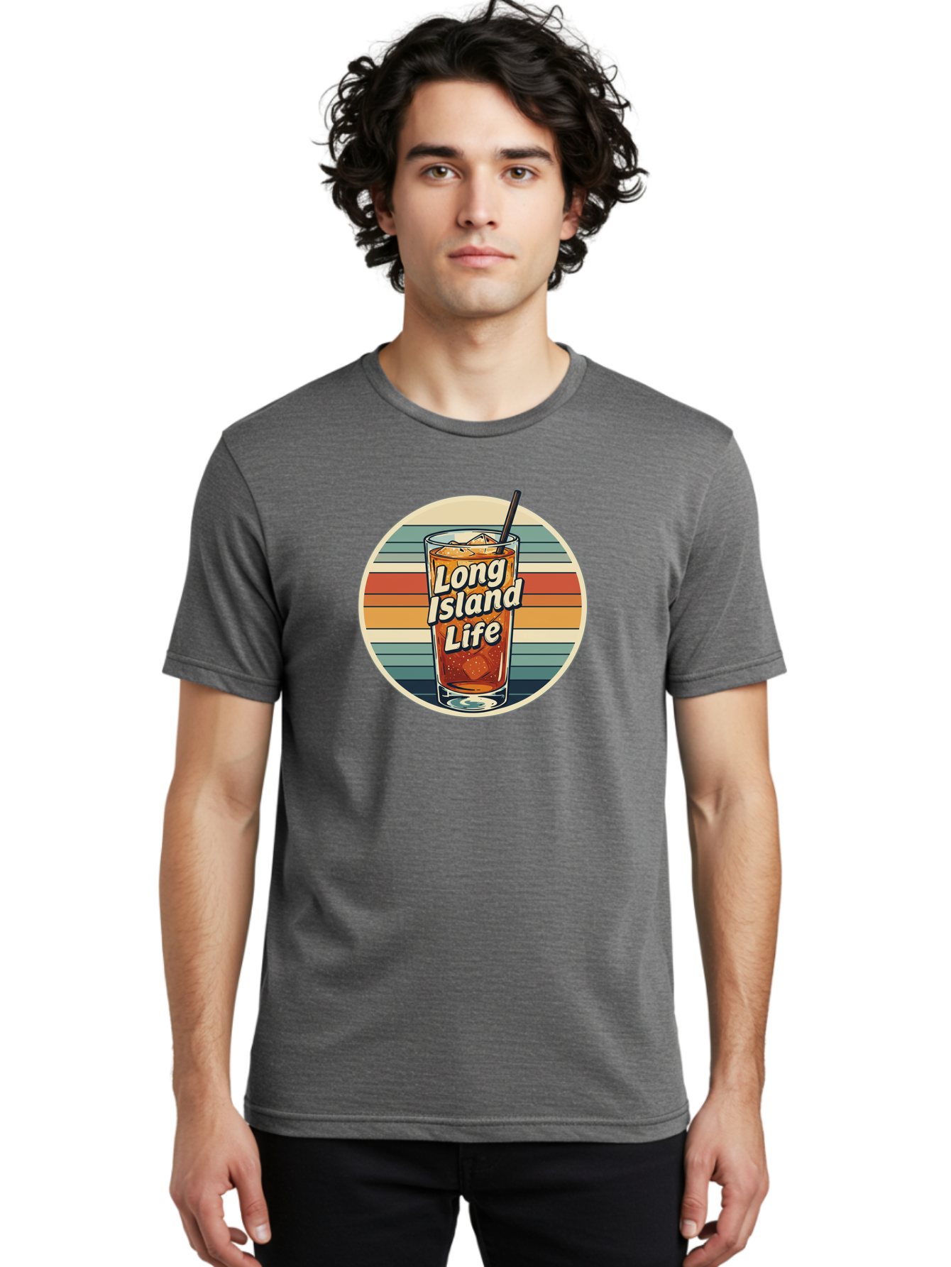 Long-Island-Life Men'S Graphic Tee, 100% Cotton, Comfortable Casual Summer Wear, Machine Washable, Iced Tea, Retro Design, Striped Pattern, Refreshing Drink, Summer Vibes, Long Island Life, Cocktail Culture, Nostalgic Feel, Vibrant Colors Bad280