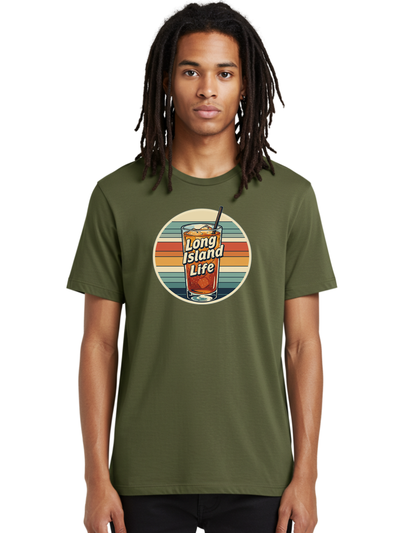 Long-Island-Life Men'S Graphic Tee, 100% Cotton, Comfortable Casual Summer Wear, Machine Washable, Iced Tea, Retro Design, Striped Pattern, Refreshing Drink, Summer Vibes, Long Island Life, Cocktail Culture, Nostalgic Feel, Vibrant Colors Bad280