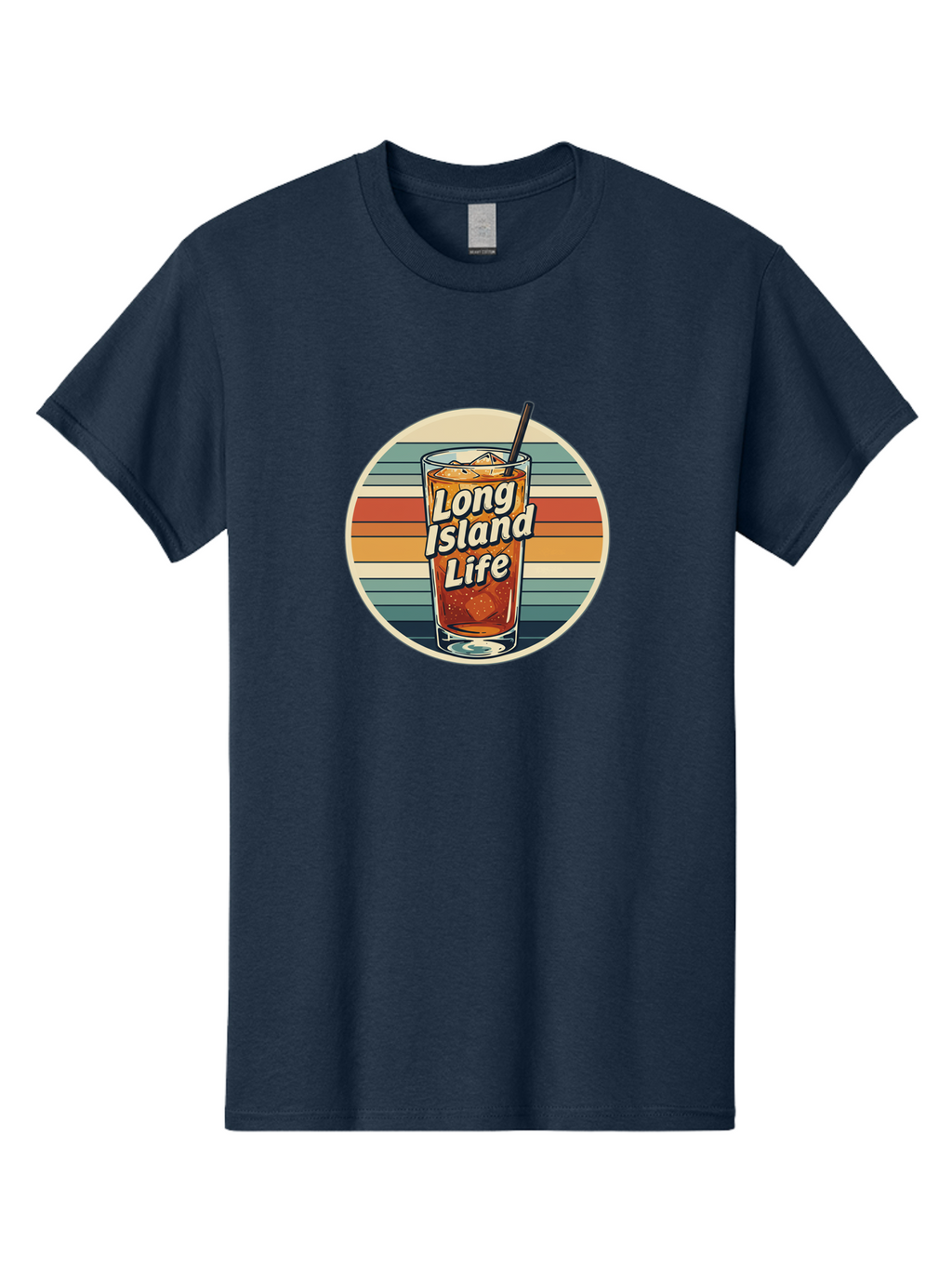 Long-Island-Life Men'S Graphic Tee, 100% Cotton, Comfortable Casual Summer Wear, Machine Washable, Iced Tea, Retro Design, Striped Pattern, Refreshing Drink, Summer Vibes, Long Island Life, Cocktail Culture, Nostalgic Feel, Vibrant Colors Bad280