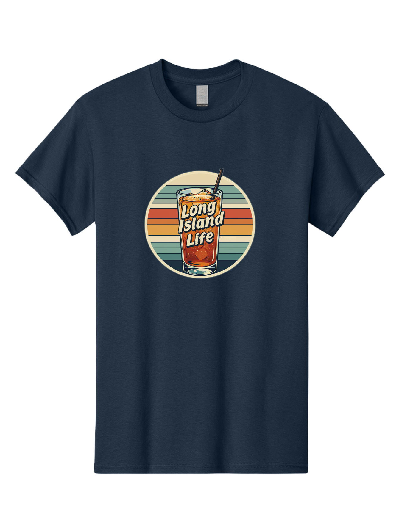 Long-Island-Life Men'S Graphic Tee, 100% Cotton, Comfortable Casual Summer Wear, Machine Washable, Iced Tea, Retro Design, Striped Pattern, Refreshing Drink, Summer Vibes, Long Island Life, Cocktail Culture, Nostalgic Feel, Vibrant Colors Bad280