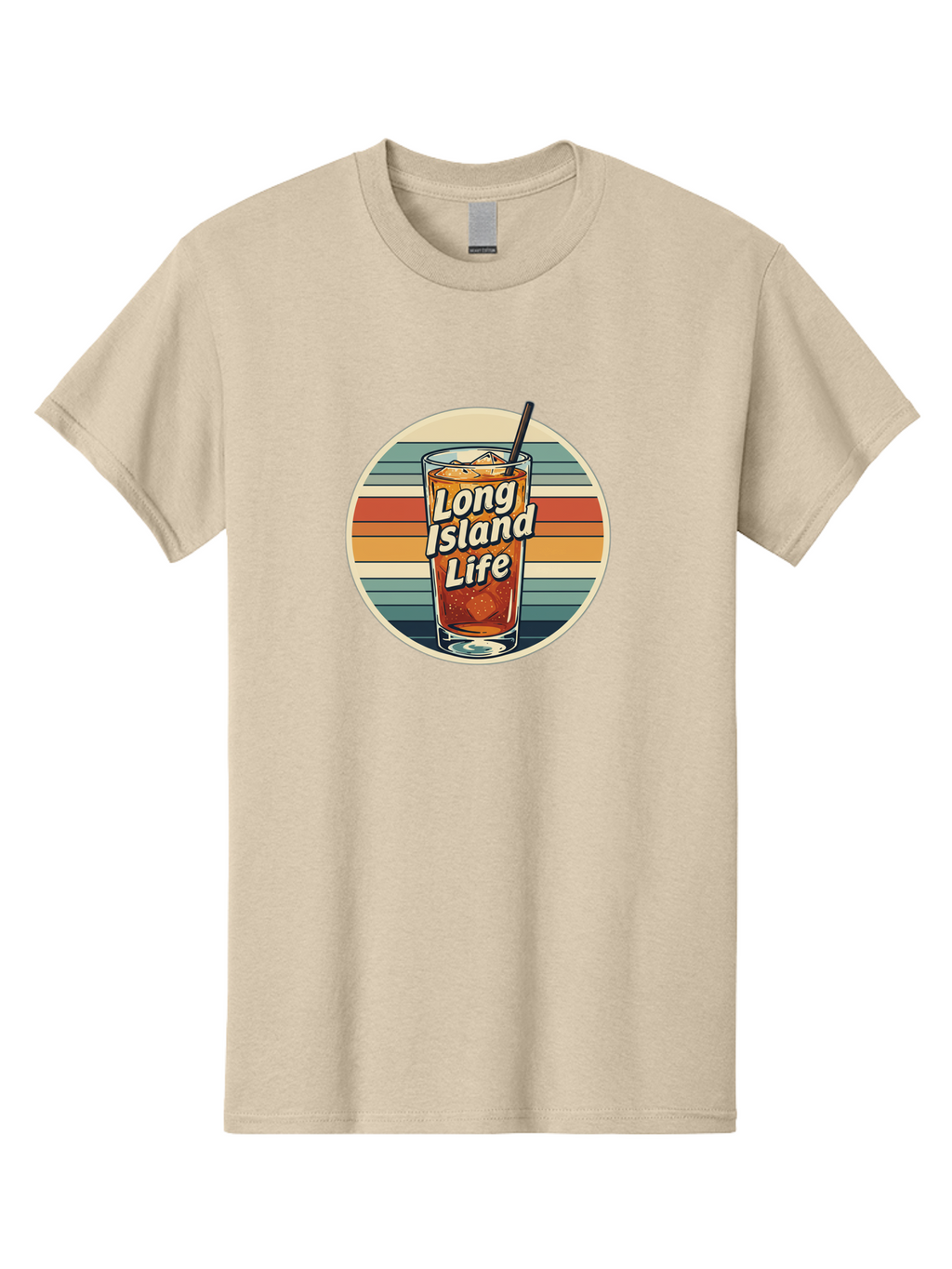 Long-Island-Life Men'S Graphic Tee, 100% Cotton, Comfortable Casual Summer Wear, Machine Washable, Iced Tea, Retro Design, Striped Pattern, Refreshing Drink, Summer Vibes, Long Island Life, Cocktail Culture, Nostalgic Feel, Vibrant Colors Bad280