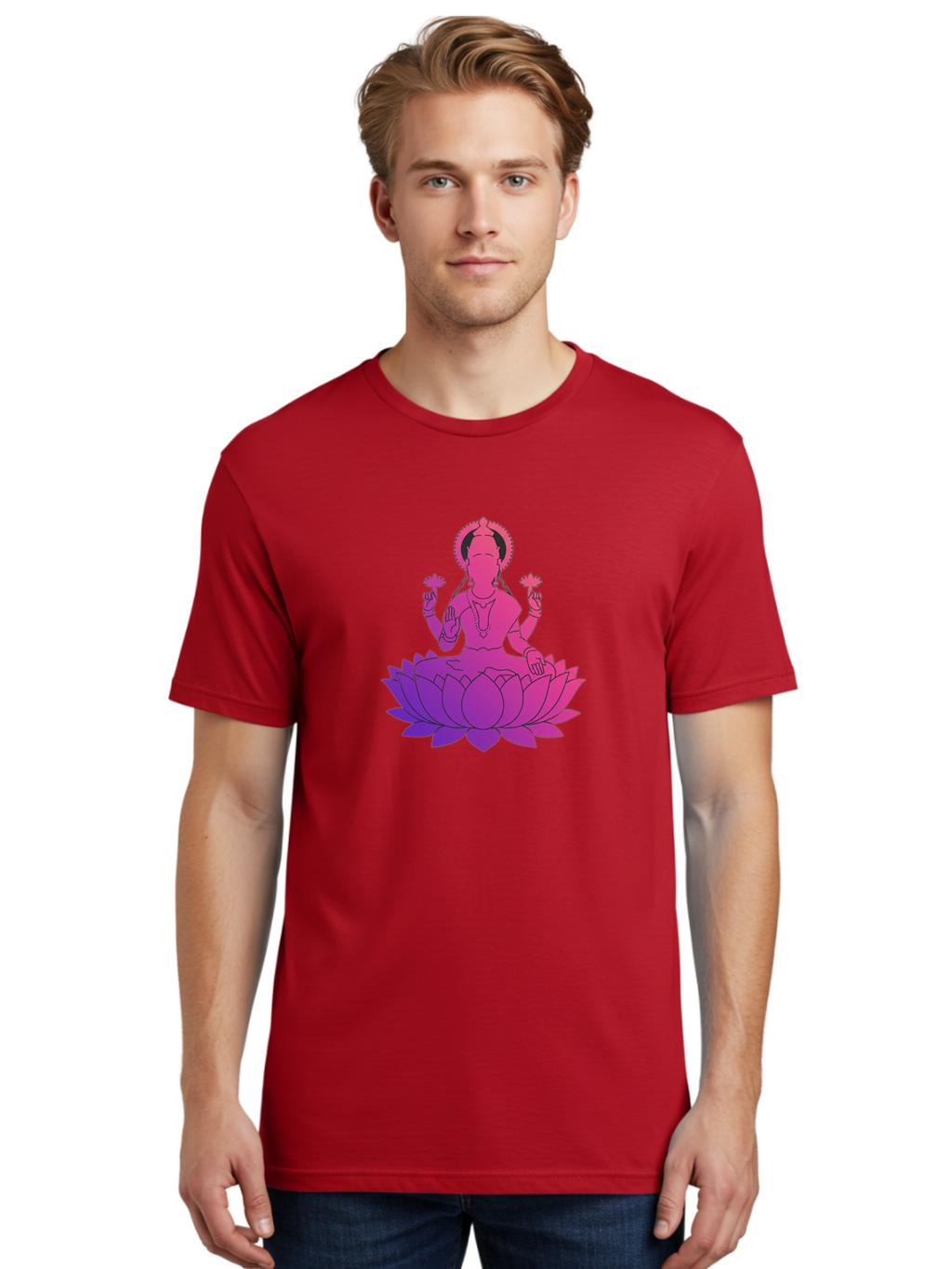 Lotus-Goddess Men'S Graphic Tee, 100% Cotton, Comfortable Casual Summer Wear, Machine Washable, Lotus Flower, Goddess, Meditation, Spirituality, Peace, Serenity, Yoga, Zen, Mindfulness, Sacred Geometry, Lotus Position, Spiritual Awakening Bad282
