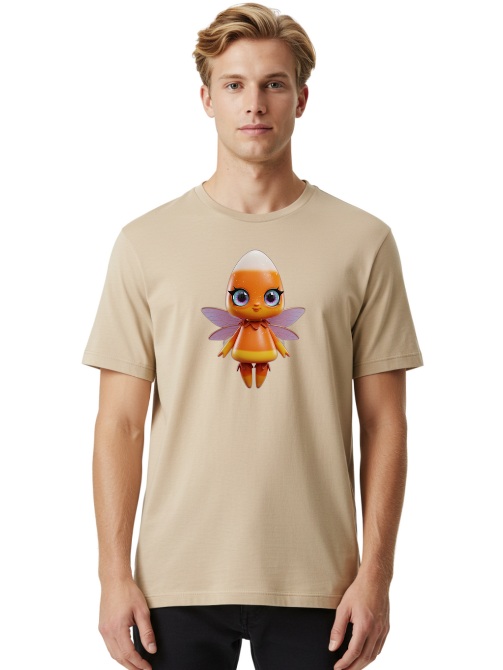 Lps-Fairy Men'S Graphic Tee, 100% Cotton, Comfortable Casual Summer Wear, Machine Washable, Lps Figurine, Fantasy Creature, Fairy Character, Orange Figurine, Purple Wings, Large Cartoon Eyes, Whimsical Design, Collectible Toy, Bad285
