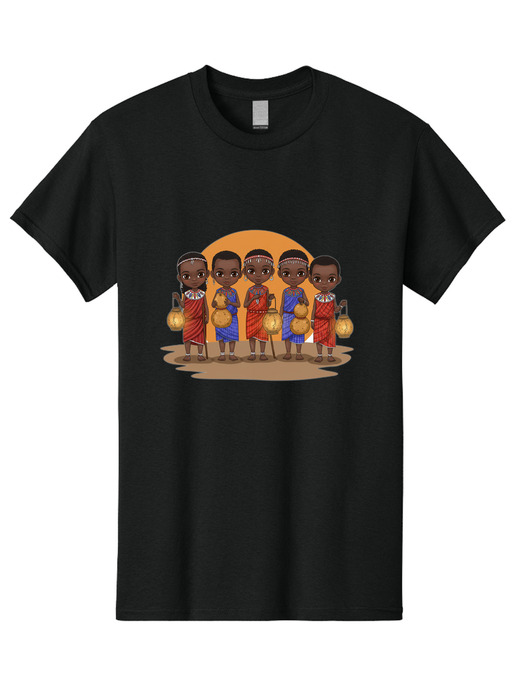 Maasai-Girls Men'S Graphic Tee, 100% Cotton, Comfortable Casual Summer Wear, Machine Washable, Maasai Girls In Traditional Attire, Colorful Clothing, Beaded Jewelry, Carrying Water Jugs, African Culture, Maasai Tribe, Traditional Dress, Bad286