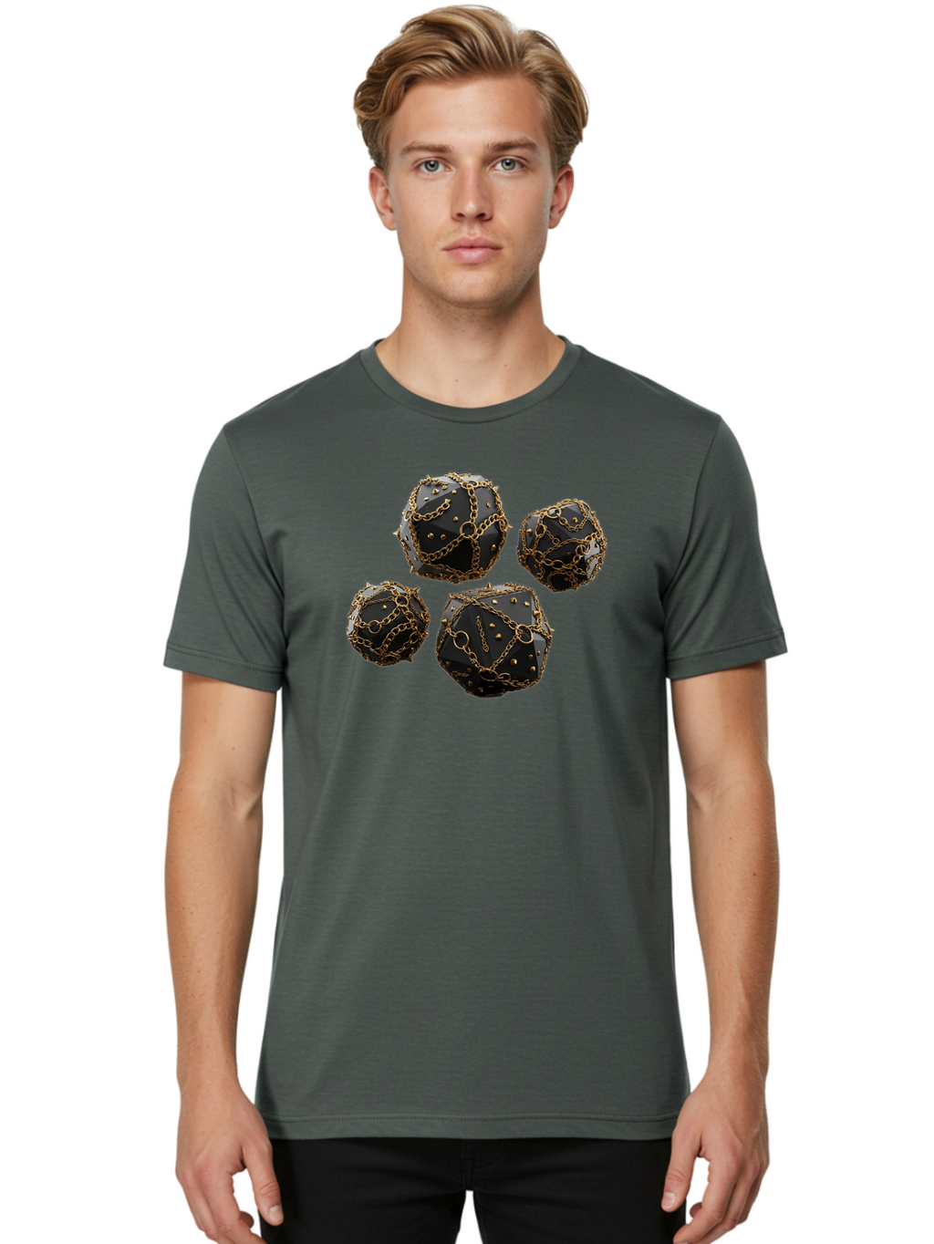 Mace Men'S Graphic Tee, 100% Cotton, Comfortable Casual Summer Wear, Machine Washable, Medieval Spiked Balls, Chain Wrapped, Black And Gold, Historical Warfare, Gothic Design, Heavy Metal, Dark Fantasy, Chainmail Bad287