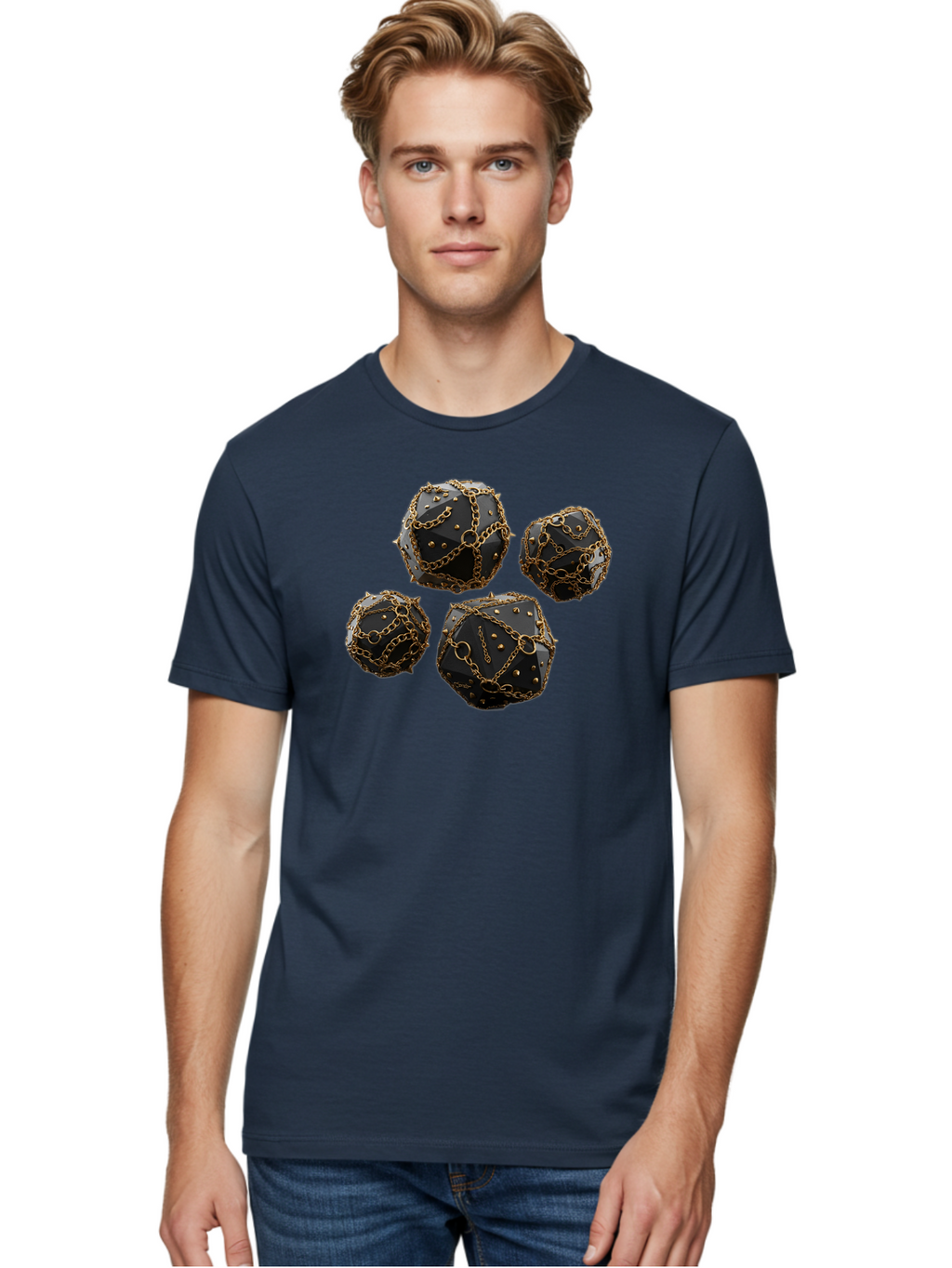 Mace Men'S Graphic Tee, 100% Cotton, Comfortable Casual Summer Wear, Machine Washable, Medieval Spiked Balls, Chain Wrapped, Black And Gold, Historical Warfare, Gothic Design, Heavy Metal, Dark Fantasy, Chainmail Bad287