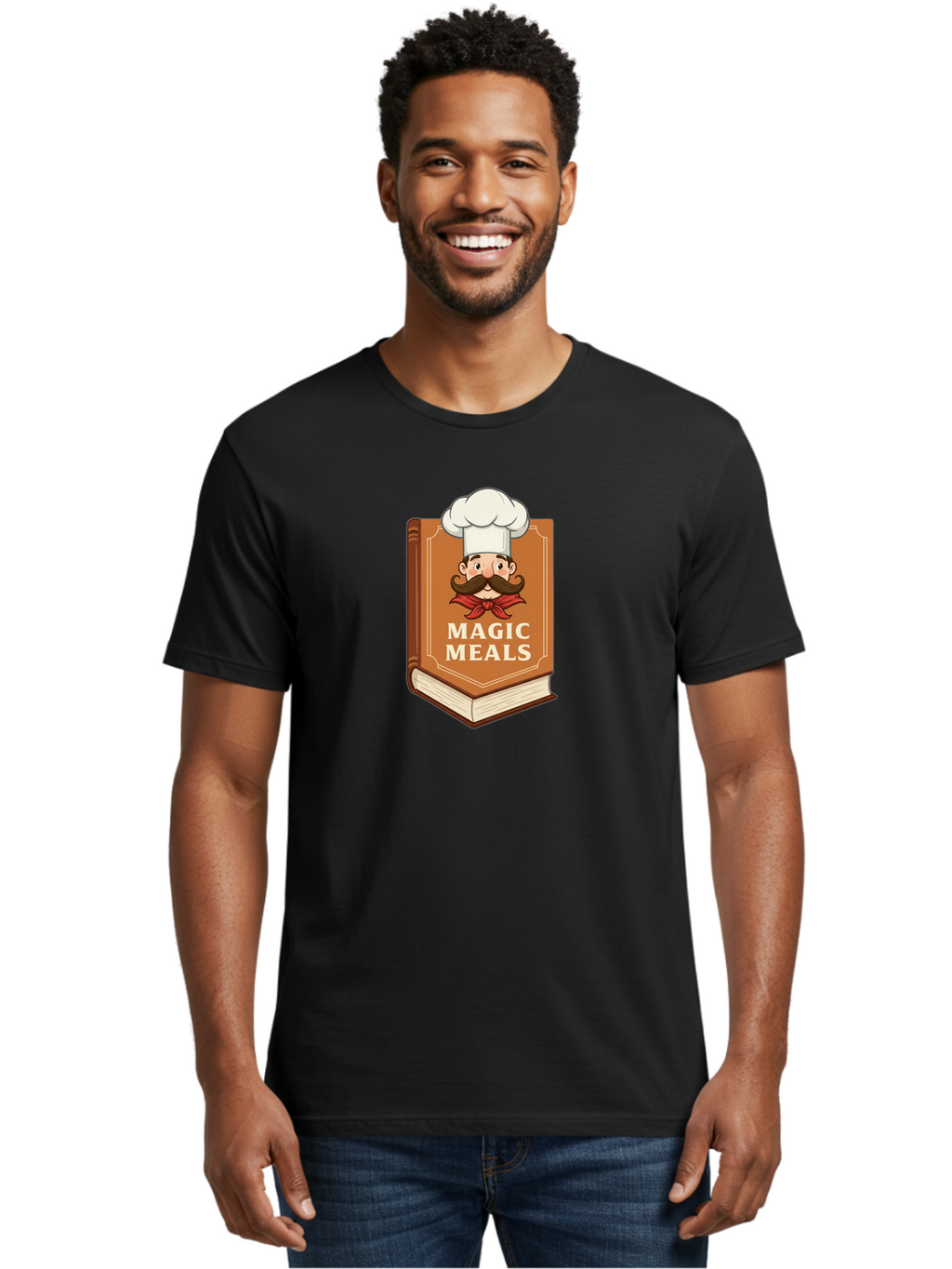 Magic-Meals Men'S Graphic Tee, 100% Cotton, Comfortable Casual Summer Wear, Machine Washable, Cookbook, Chef Hat, Mustachioed Chef, Recipe Book, Culinary Delights, Cooking Inspiration, Foodie, Gourmet Meals Bad289