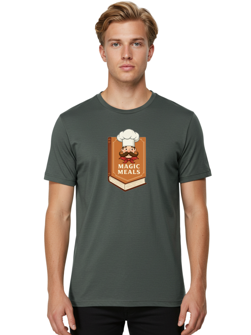 Magic-Meals Men'S Graphic Tee, 100% Cotton, Comfortable Casual Summer Wear, Machine Washable, Cookbook, Chef Hat, Mustachioed Chef, Recipe Book, Culinary Delights, Cooking Inspiration, Foodie, Gourmet Meals Bad289