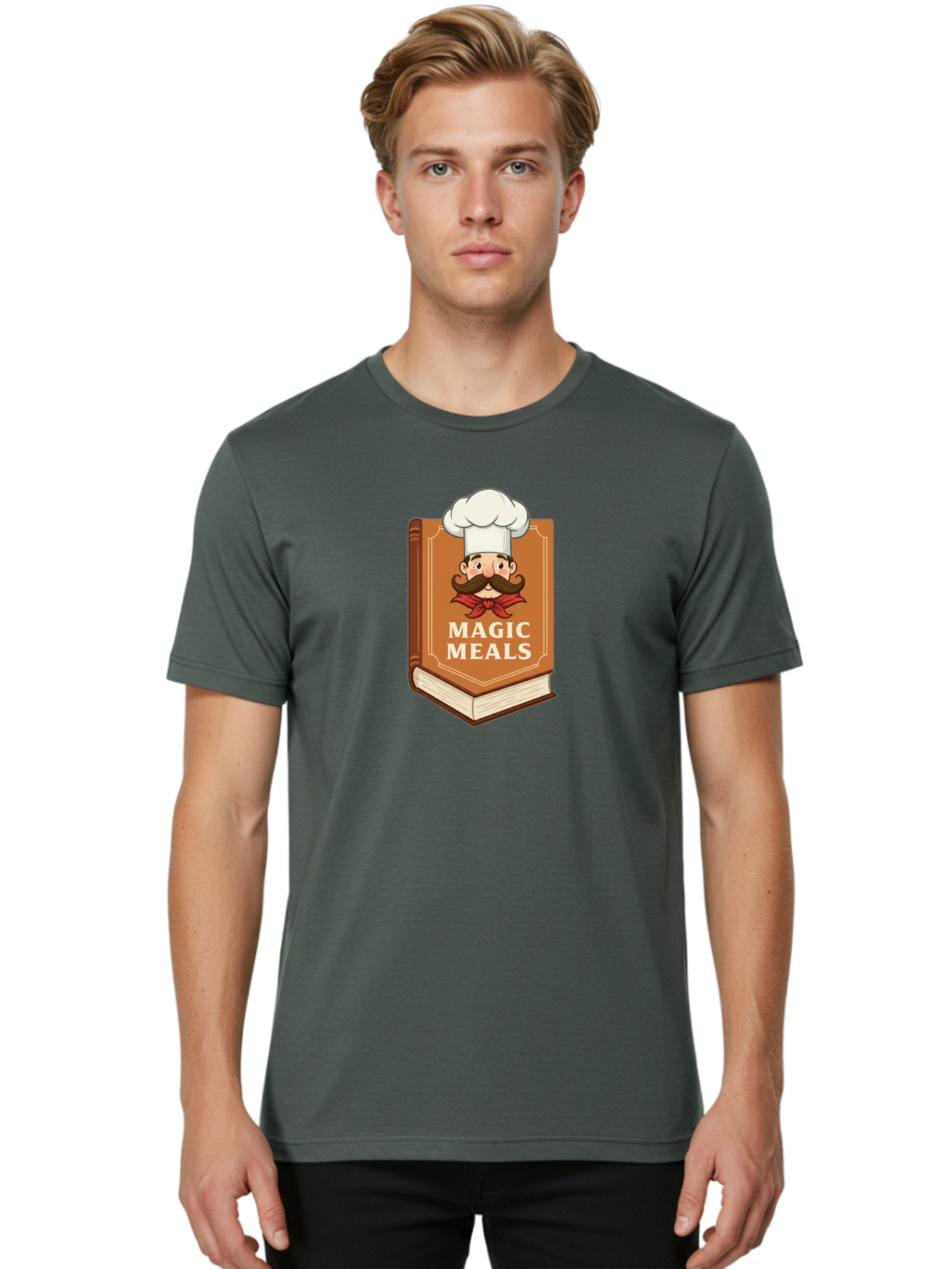 Magic-Meals Men'S Graphic Tee, 100% Cotton, Comfortable Casual Summer Wear, Machine Washable, Cookbook, Chef Hat, Mustachioed Chef, Recipe Book, Culinary Delights, Cooking Inspiration, Foodie, Gourmet Meals Bad289