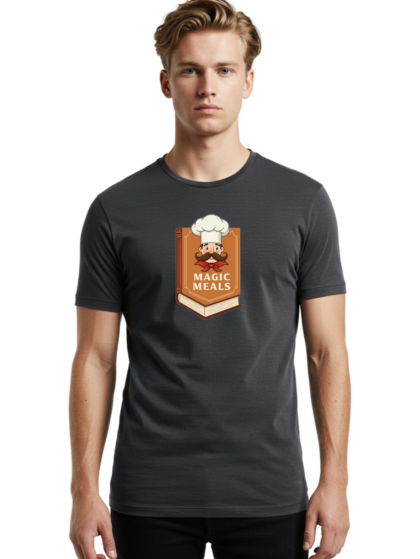 Magic-Meals Men'S Graphic Tee, 100% Cotton, Comfortable Casual Summer Wear, Machine Washable, Cookbook, Chef Hat, Mustachioed Chef, Recipe Book, Culinary Delights, Cooking Inspiration, Foodie, Gourmet Meals Bad289
