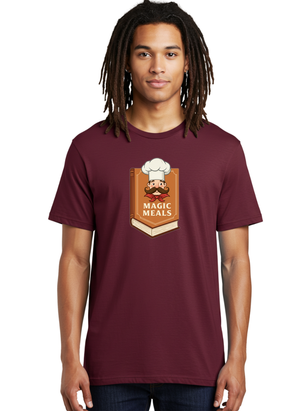 Magic-Meals Men'S Graphic Tee, 100% Cotton, Comfortable Casual Summer Wear, Machine Washable, Cookbook, Chef Hat, Mustachioed Chef, Recipe Book, Culinary Delights, Cooking Inspiration, Foodie, Gourmet Meals Bad289