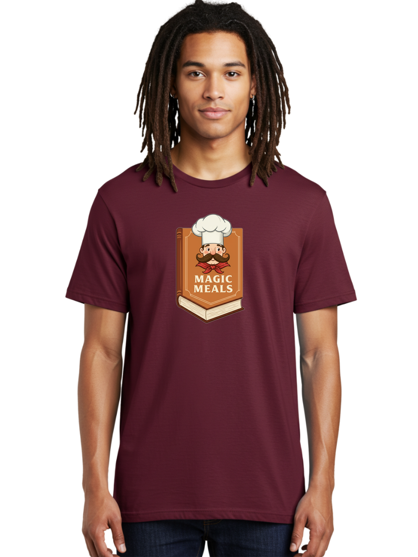 Magic-Meals Men'S Graphic Tee, 100% Cotton, Comfortable Casual Summer Wear, Machine Washable, Cookbook, Chef Hat, Mustachioed Chef, Recipe Book, Culinary Delights, Cooking Inspiration, Foodie, Gourmet Meals Bad289