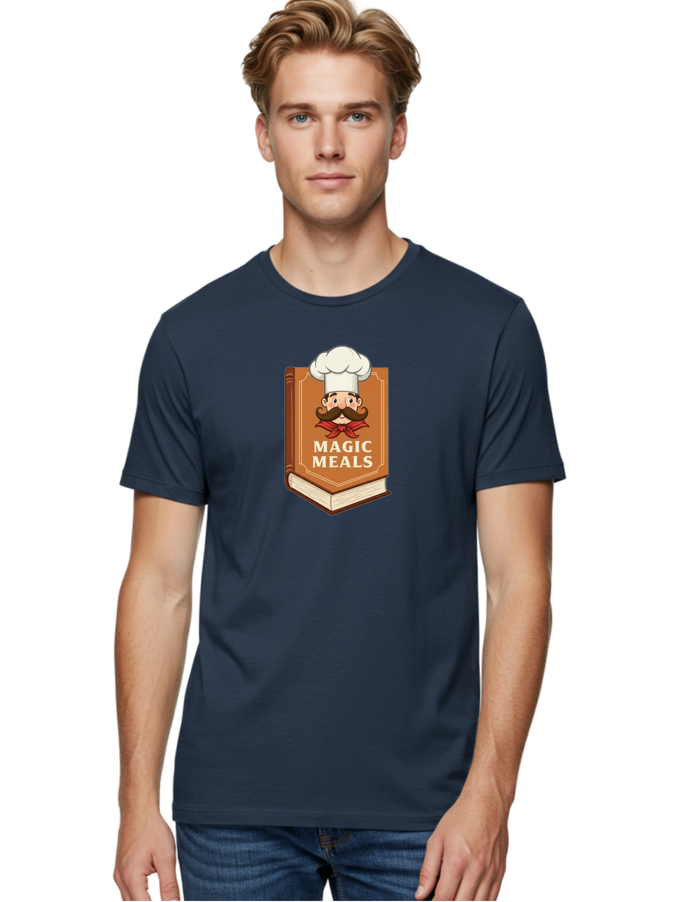 Magic-Meals Men'S Graphic Tee, 100% Cotton, Comfortable Casual Summer Wear, Machine Washable, Cookbook, Chef Hat, Mustachioed Chef, Recipe Book, Culinary Delights, Cooking Inspiration, Foodie, Gourmet Meals Bad289