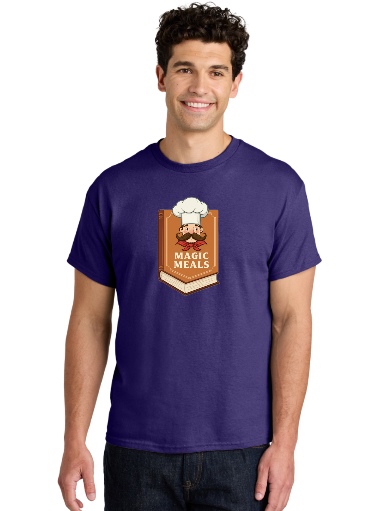 Magic-Meals Men'S Graphic Tee, 100% Cotton, Comfortable Casual Summer Wear, Machine Washable, Cookbook, Chef Hat, Mustachioed Chef, Recipe Book, Culinary Delights, Cooking Inspiration, Foodie, Gourmet Meals Bad289