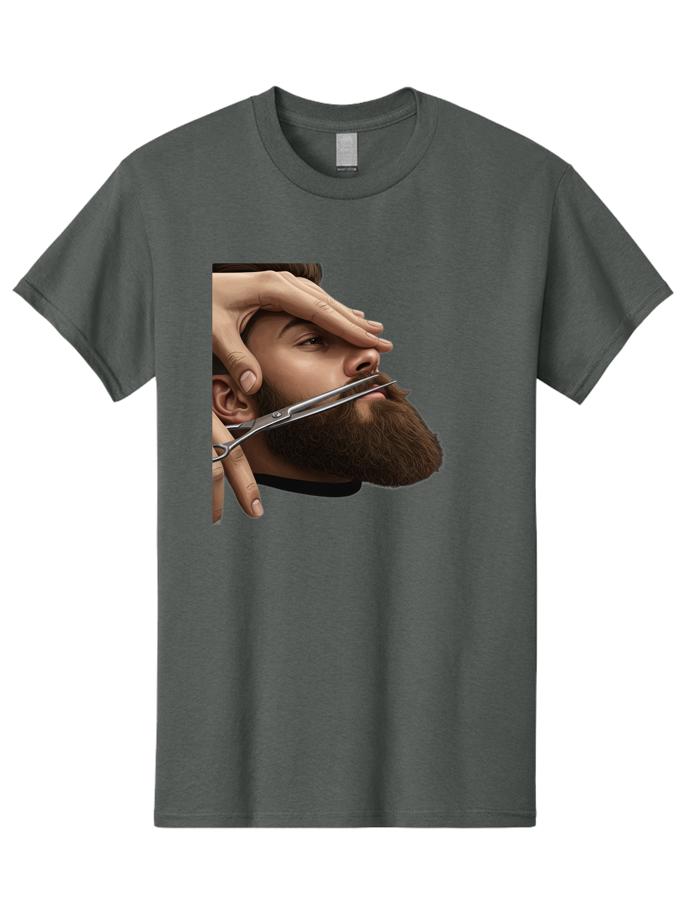 Man-Getting-Beard-Trimmed Men'S Graphic Tee, 100% Cotton, Comfortable Casual Summer Wear, Machine Washable, Beard Grooming, Beard Trimming, Barber Services, Men'S Grooming, Beard Care, Scissors Cutting Beard, Precise Cut, Stylish Beard Bad292
