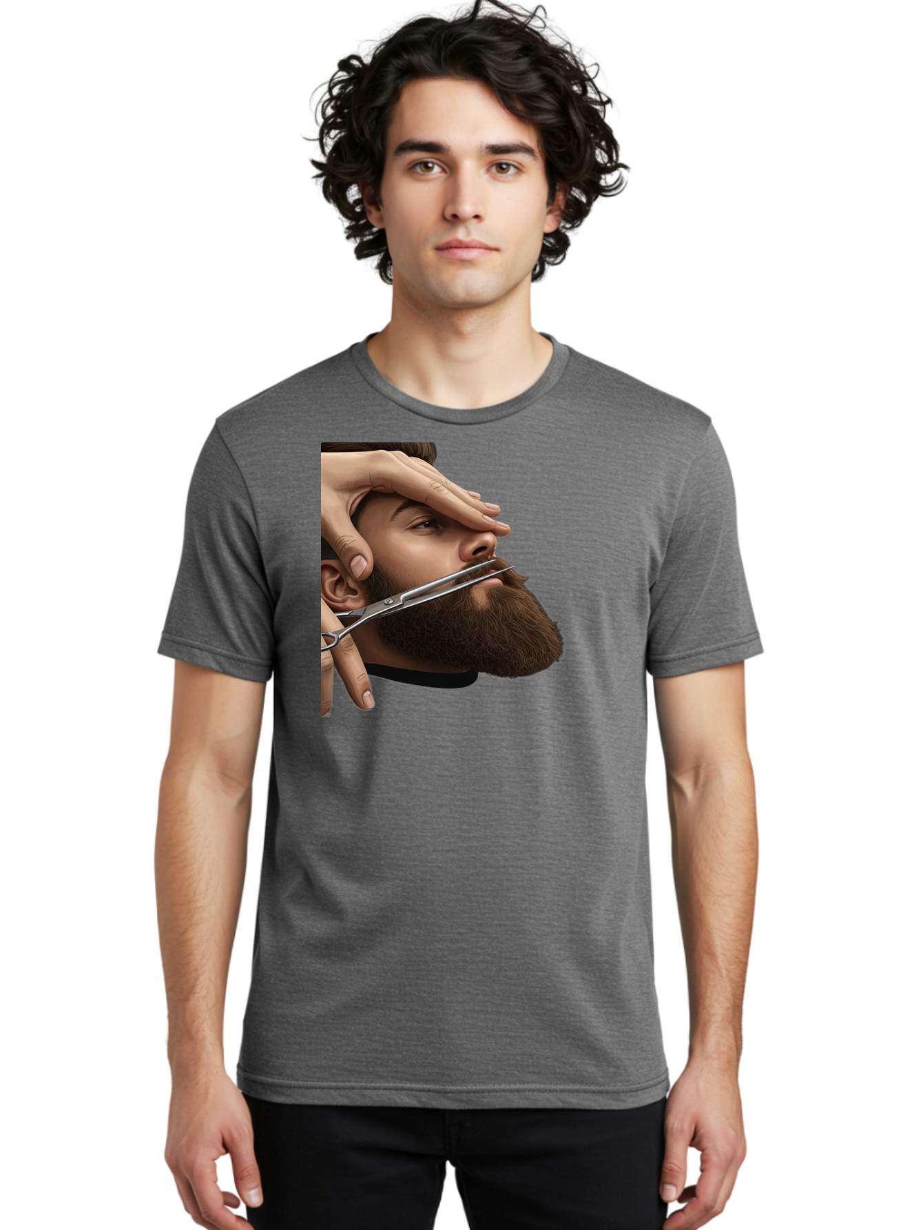Man-Getting-Beard-Trimmed Men'S Graphic Tee, 100% Cotton, Comfortable Casual Summer Wear, Machine Washable, Beard Grooming, Beard Trimming, Barber Services, Men'S Grooming, Beard Care, Scissors Cutting Beard, Precise Cut, Stylish Beard Bad292