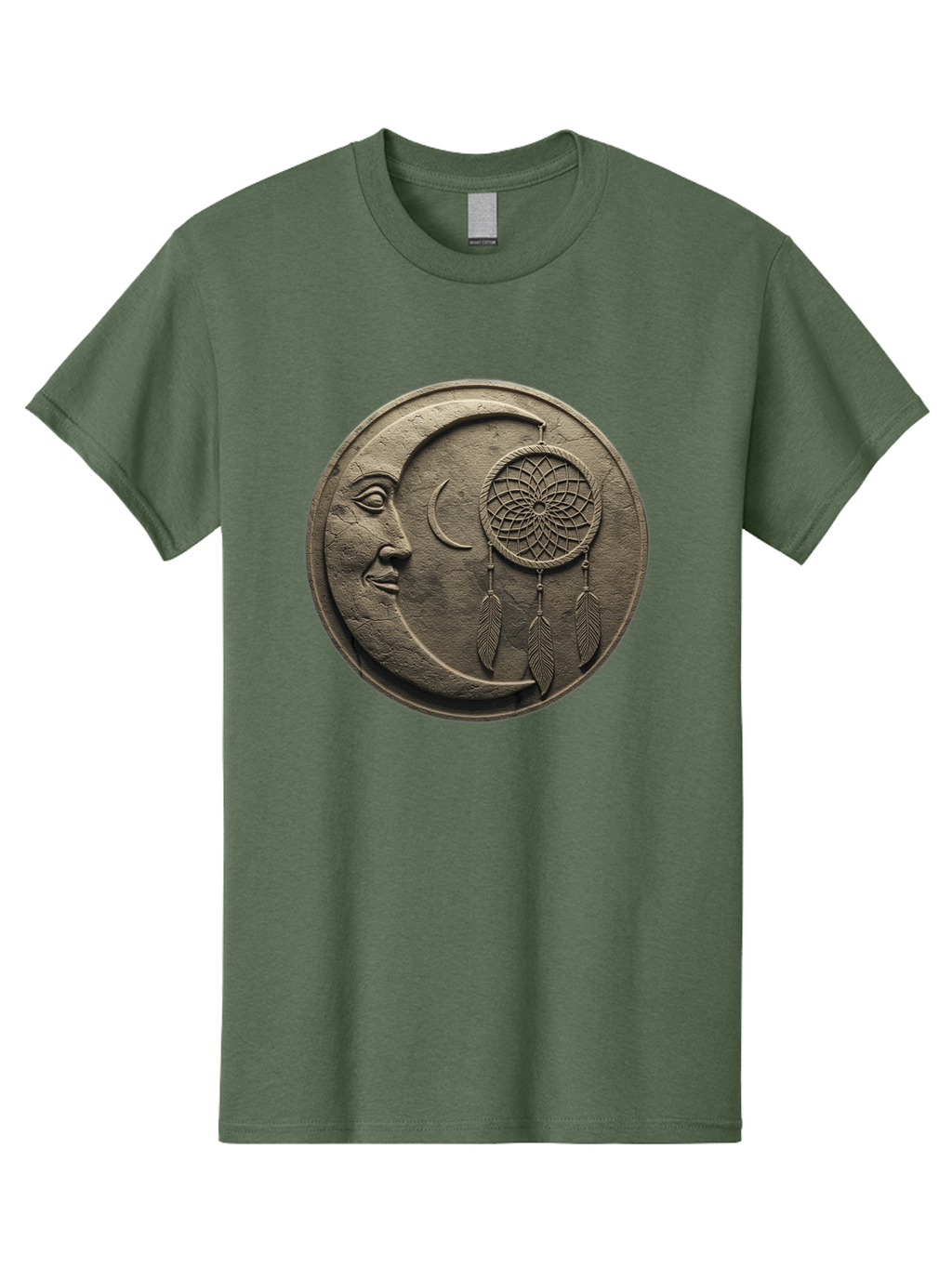 Man-In-The-Moon-Dreamcatcher-Plaque Men'S Graphic Tee, 100% Cotton, Comfortable Casual Summer Wear, Machine Washable, Dreamcatcher, Moon Face, Mystical Symbol, Spiritual Charm, Native American Culture, Handmade Art, Spiritual Protection, Bad293