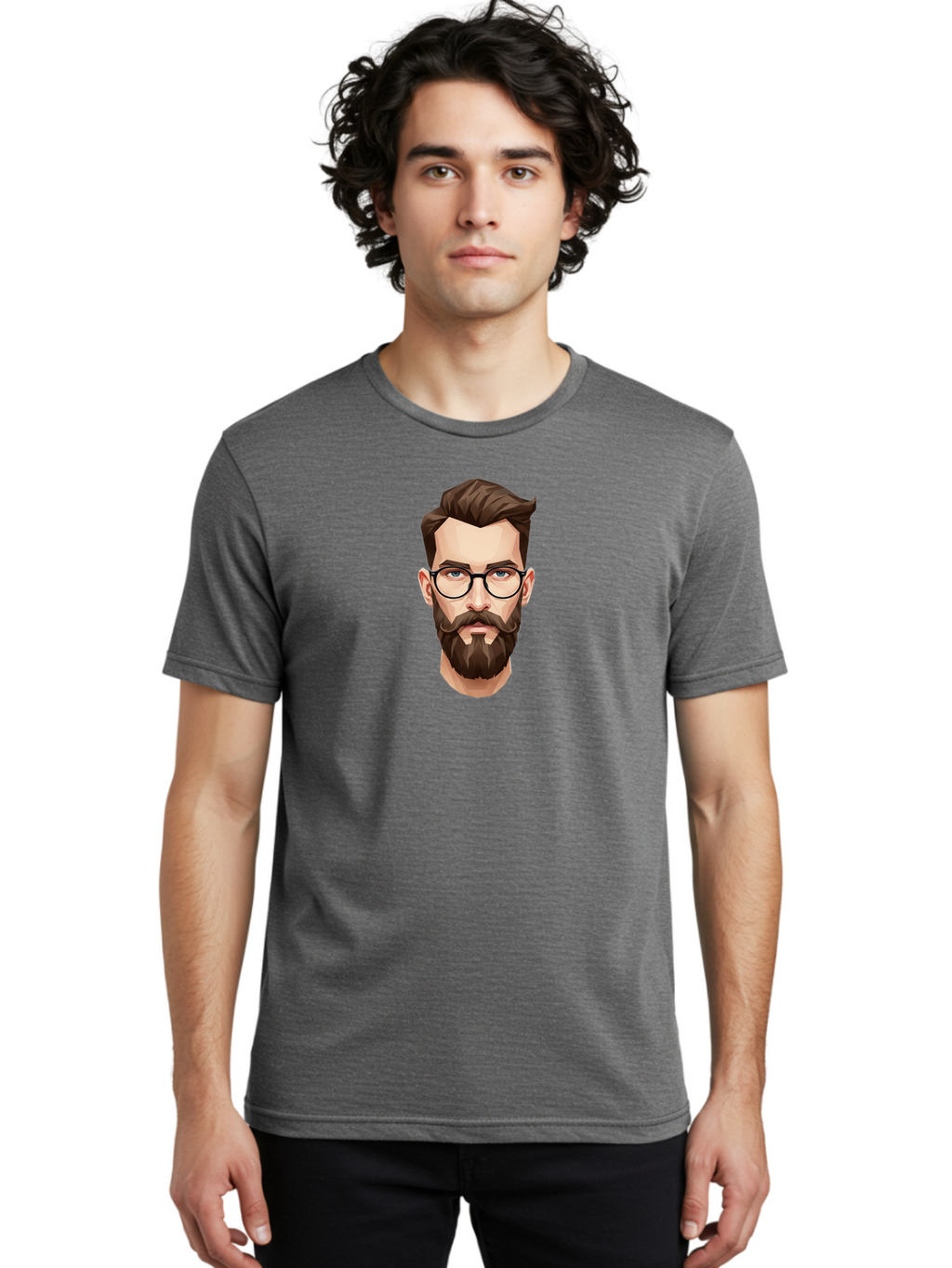 Man-With-Beard-And-Glasses Men'S Graphic Tee, 100% Cotton, Comfortable Casual Summer Wear, Machine Washable, Cartoon Man, Bearded Man, Stylish Glasses, Blue Eyes, Brown Hair, Trendy Look, Hipster Style, Modern Illustration, Digital Art, Bad294
