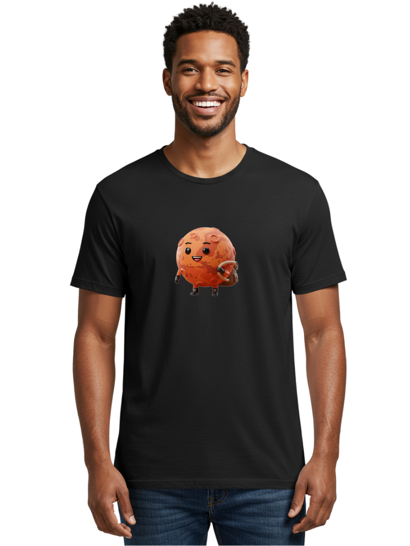 Mars-Character Men'S Graphic Tee, 100% Cotton, Comfortable Casual Summer Wear, Machine Washable, Cartoon Mars, Anthropomorphic Planet, Mars Character, Science Fiction, Planetary Character, Mars Illustration, Cute Mars, Mars Mascot, Bad300
