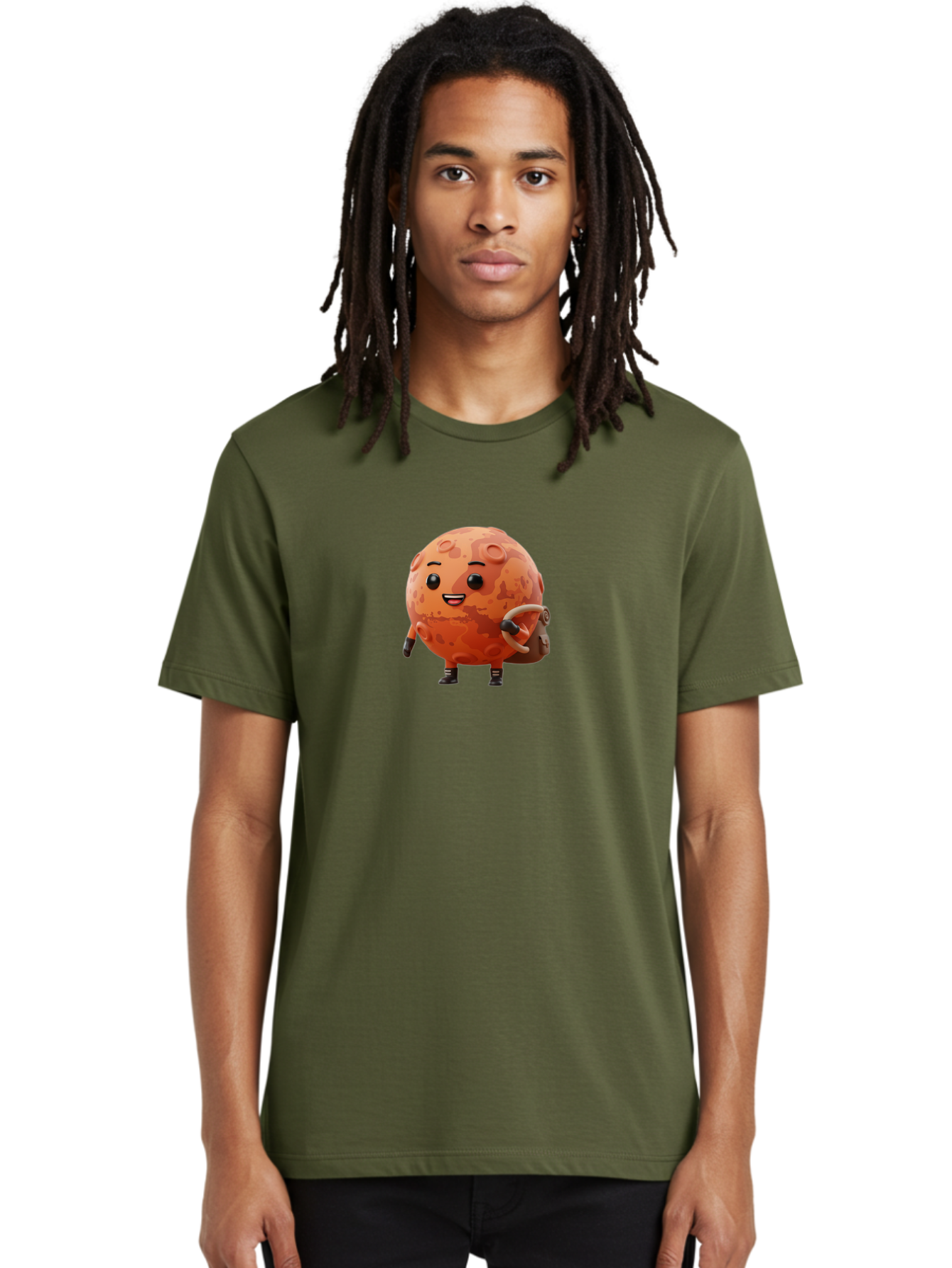 Mars-Character Men'S Graphic Tee, 100% Cotton, Comfortable Casual Summer Wear, Machine Washable, Cartoon Mars, Anthropomorphic Planet, Mars Character, Science Fiction, Planetary Character, Mars Illustration, Cute Mars, Mars Mascot, Bad300