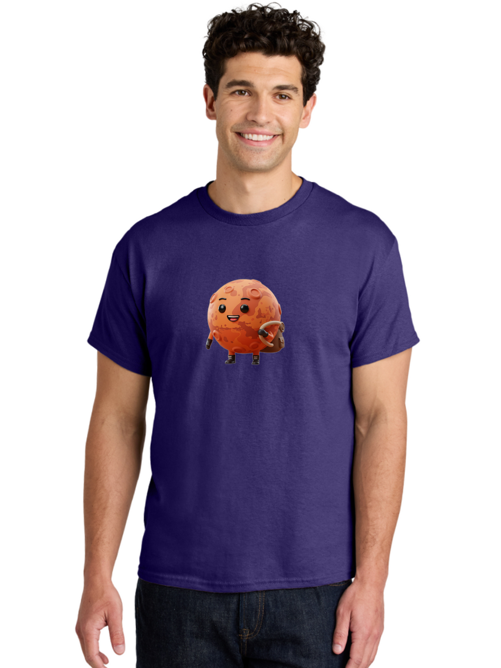 Mars-Character Men'S Graphic Tee, 100% Cotton, Comfortable Casual Summer Wear, Machine Washable, Cartoon Mars, Anthropomorphic Planet, Mars Character, Science Fiction, Planetary Character, Mars Illustration, Cute Mars, Mars Mascot, Bad300