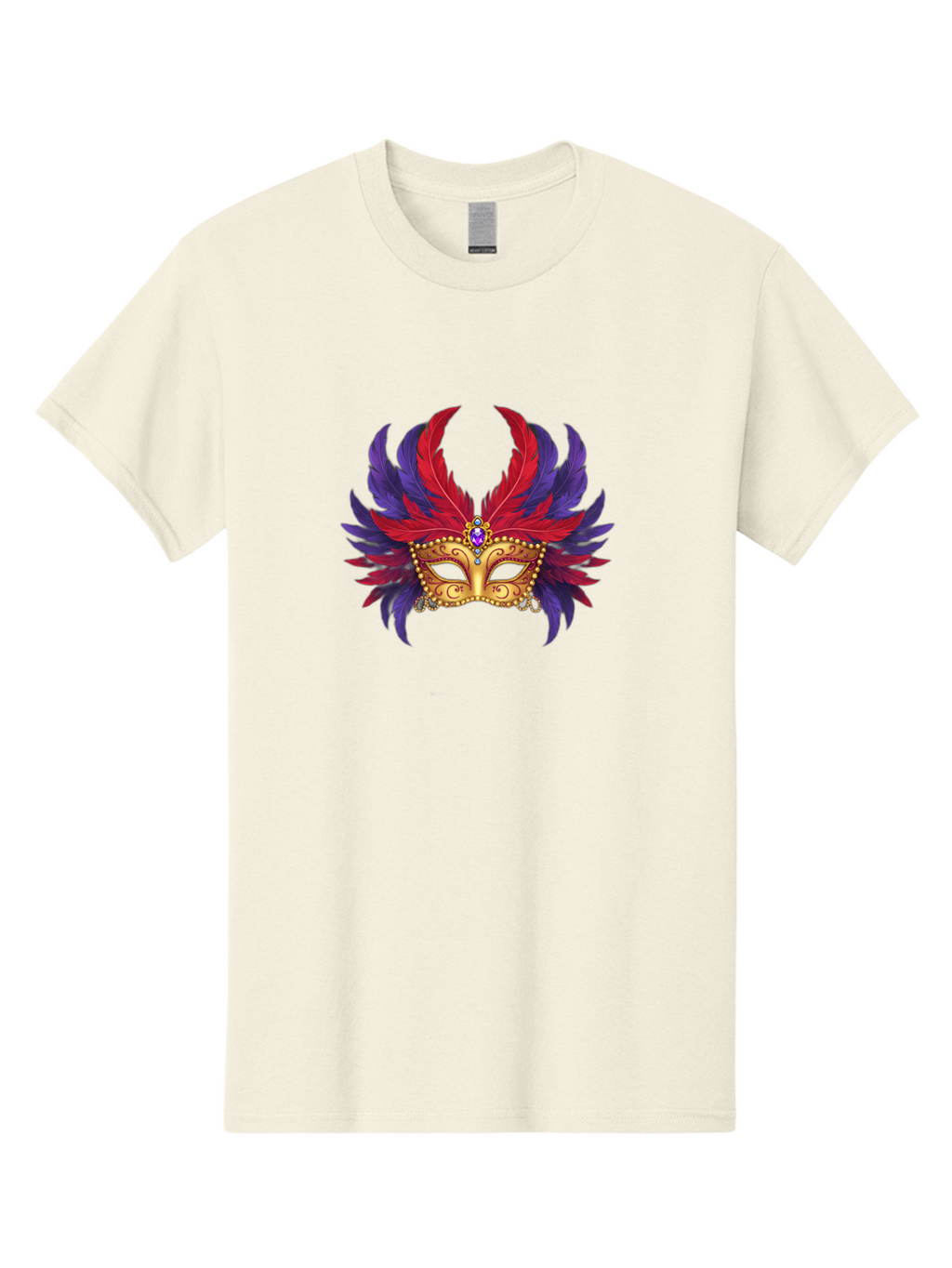 Masquerade-Mask Men'S Graphic Tee, 100% Cotton, Comfortable Casual Summer Wear, Machine Washable, Masquerade Ball Mask, Venetian Mask, Feathered Mask, Gold Mask, Purple Gemstone, Red And Purple Feathers, Mardi Gras Mask, Carnival Mask, Bad308