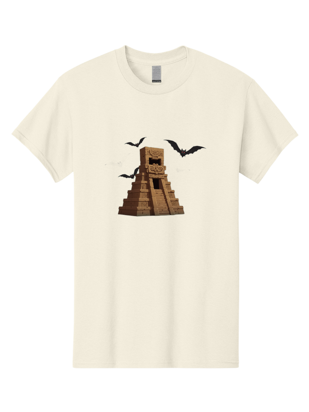 Mayan-Temple Men'S Graphic Tee, 100% Cotton, Comfortable Casual Summer Wear, Machine Washable, Mayan Temple, Ancient Architecture, Mystical Bats, Mysterious Structure, Intricate Carvings, Stairs To The Unknown, Mysterious Eyes, Bad310