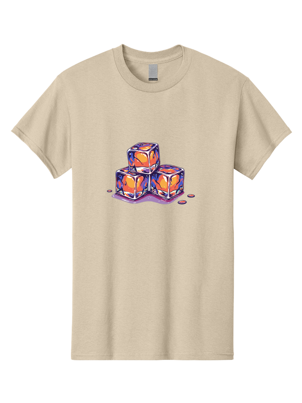 Melting-Ice-Cubes-2 Men'S Graphic Tee, 100% Cotton, Comfortable Casual Summer Wear, Machine Washable, Ice Cubes, Melting Ice, Orange And Blue Swirls, Abstract Design, Liquid Droplets, Colorful Illustration, Vibrant Colors, Refreshing Theme, Bad313