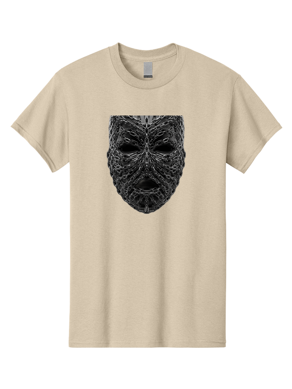 Metal-Chain-Mask Men'S Graphic Tee, 100% Cotton, Comfortable Casual Summer Wear, Machine Washable, Black Mask With Chains, Metal Chains Wrapped Around Face, Eerie Atmosphere, Dark Art, Gothic Style, Industrial Design, Chains, Mask, Bad316